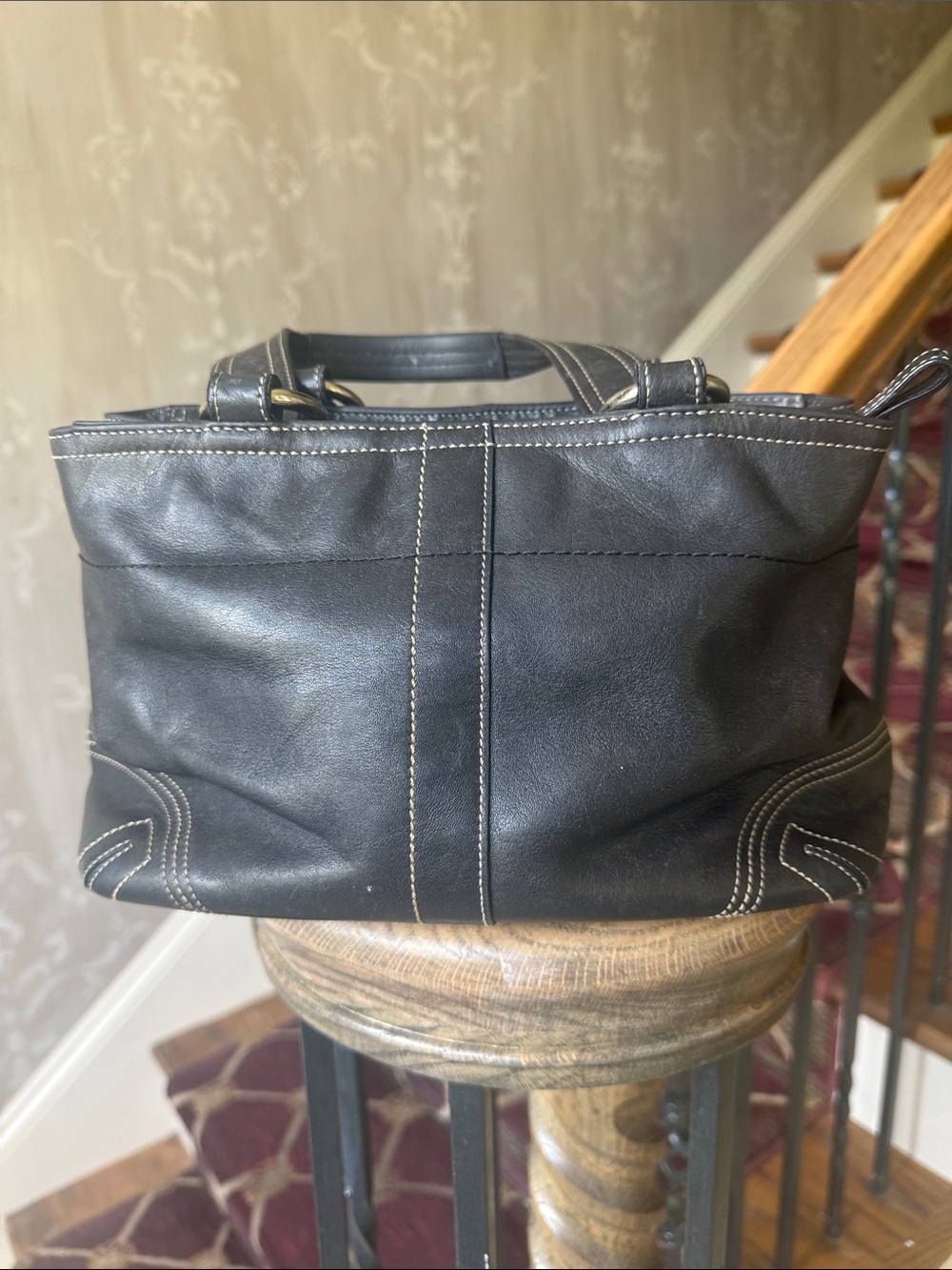 COACH Soho, leather double pocket satchel/tote, preowned black, and silver - Picture 9 of 11